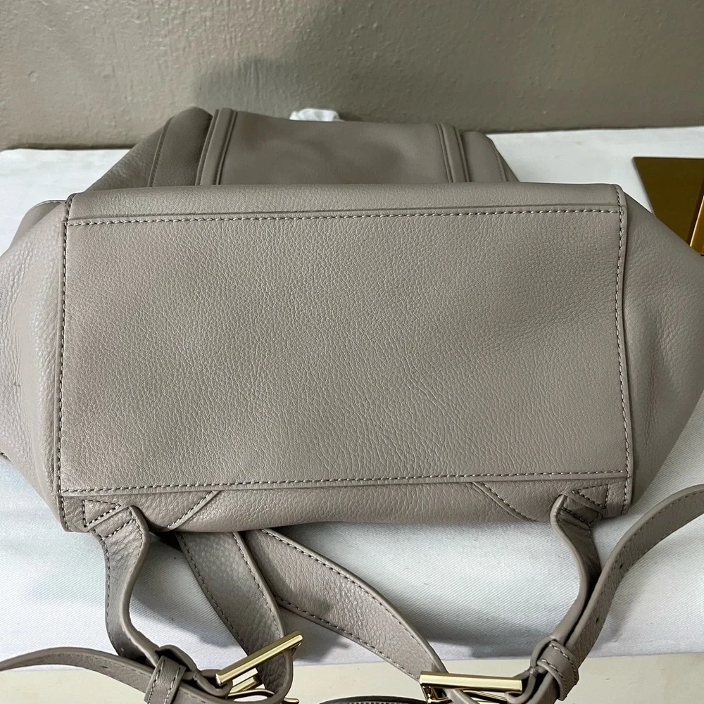 Tory Burch Landon Flap Backpack French Gray Pebbled Leather NWT - Style 31387